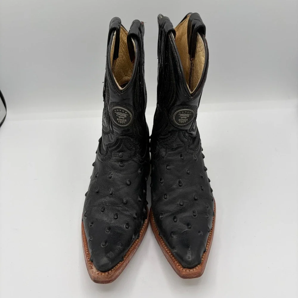 El‎ General Toddler Kids 8.5 Black Leather Ostrich Print Square Toe Cowboy Boots